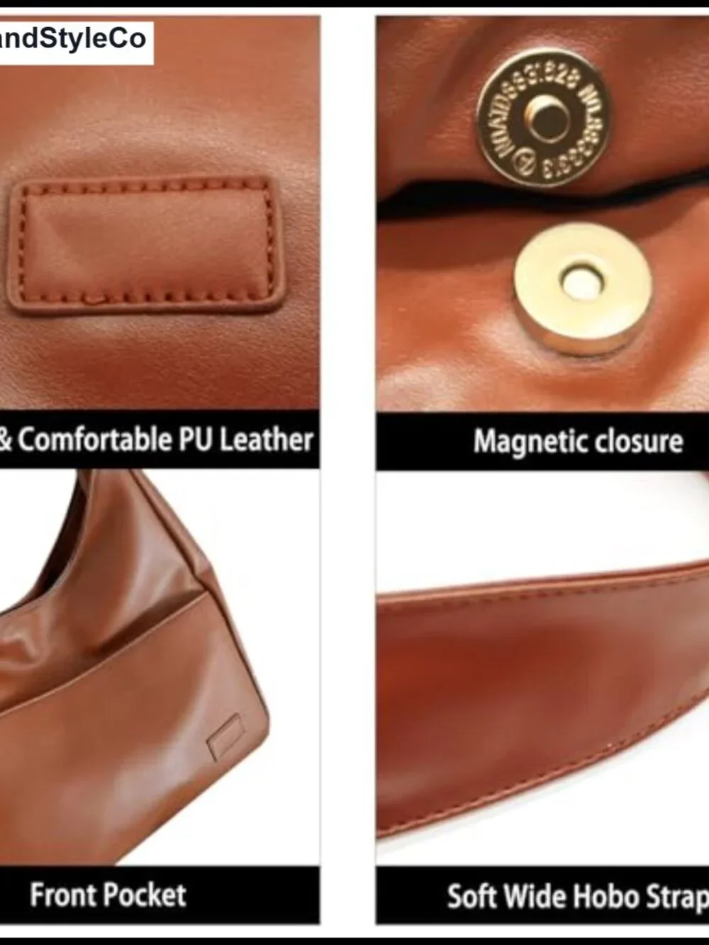 Vegan Leather Hobo Bag Slouchy Shoulder Purse Crossbody Tote